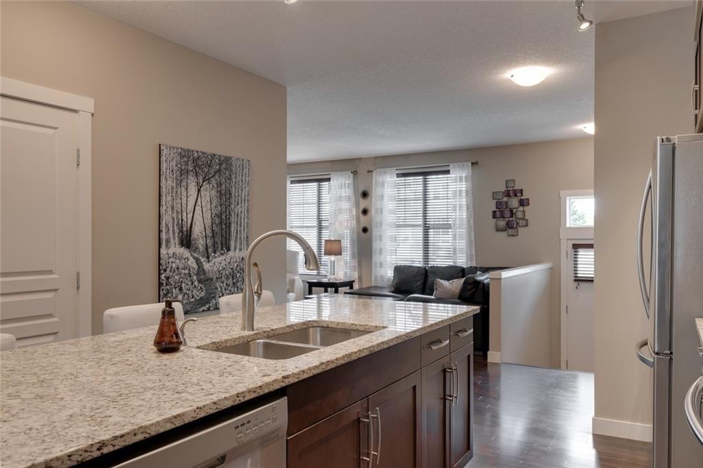 Sightlines from the kitchen island straight through to the living space.