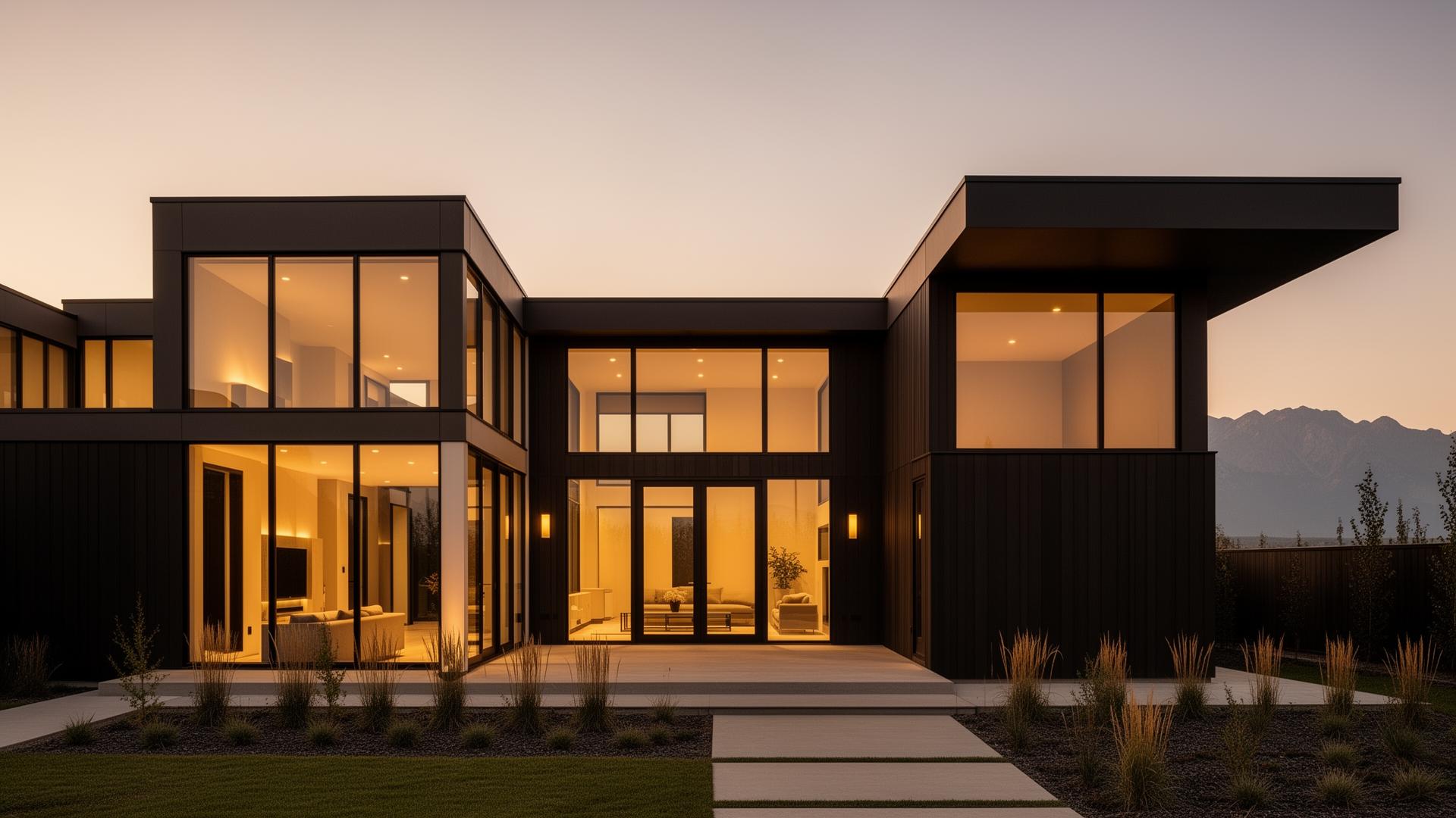 Modern Calgary home at dusk